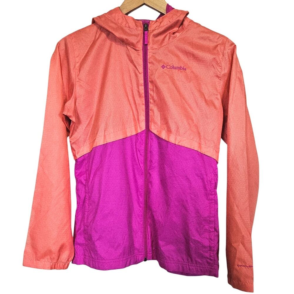 Columbia Full Zip Windbreaker Jacket Hooded‎ Coral Purple Kids Large 14/16